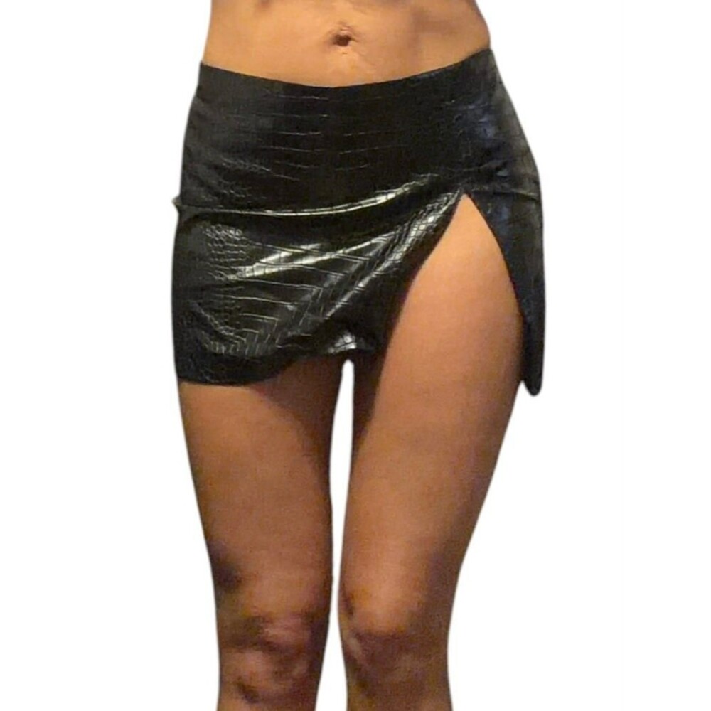 Edikted Lana Faux Croc Leather high Slitted Skirt xs